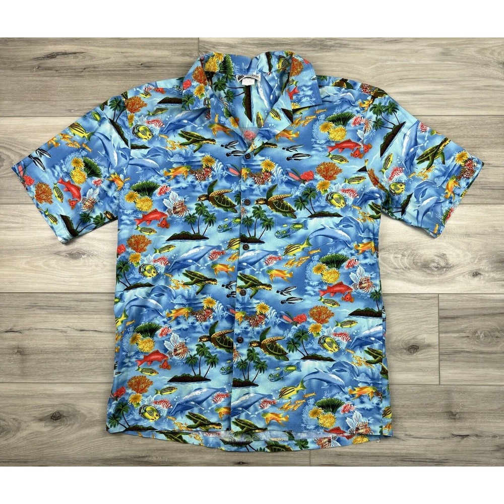 Aloha Republic Sz L Tropical Fish Reef Sea Turtles Sealife Hawaiian‎ Aloha Shirt